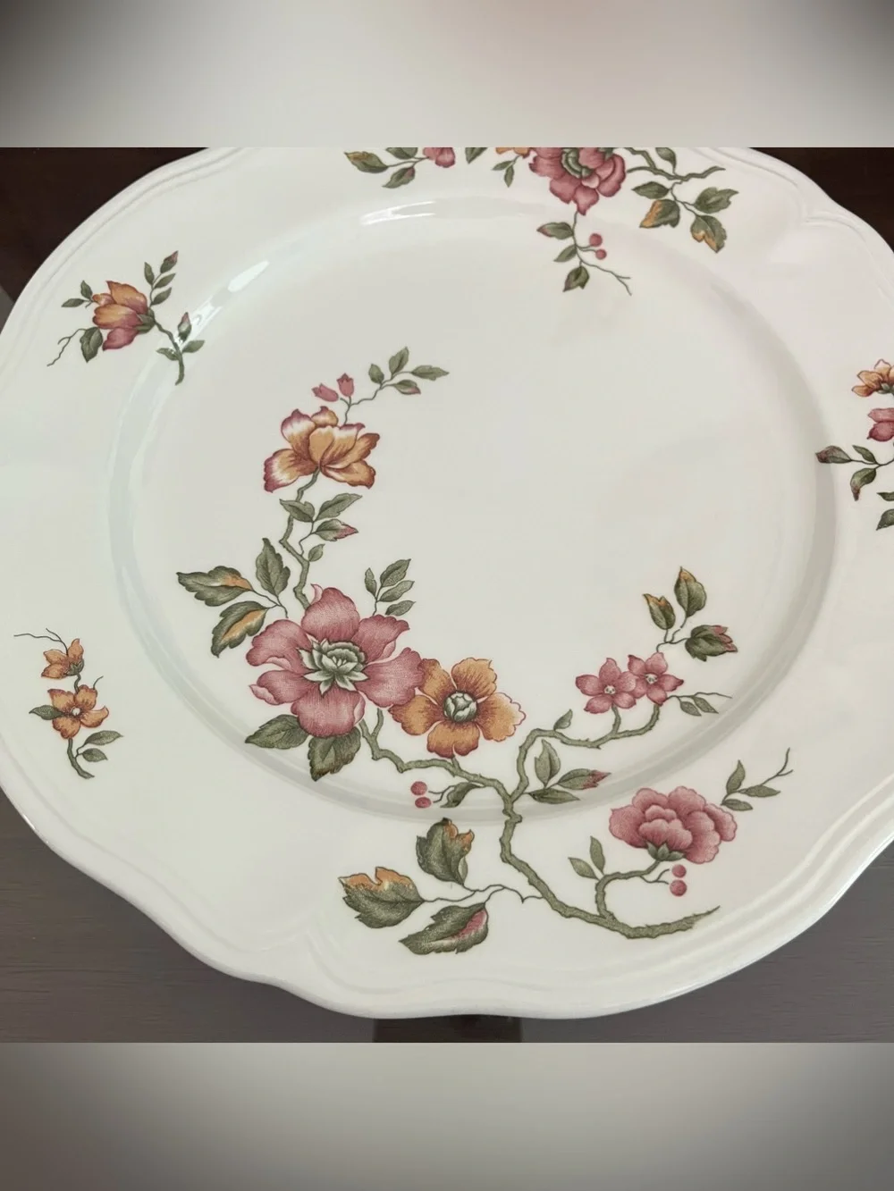 Vintage Ironstone Large Serving Plate 12.5 in Scalloped Rim Florals by Florganza